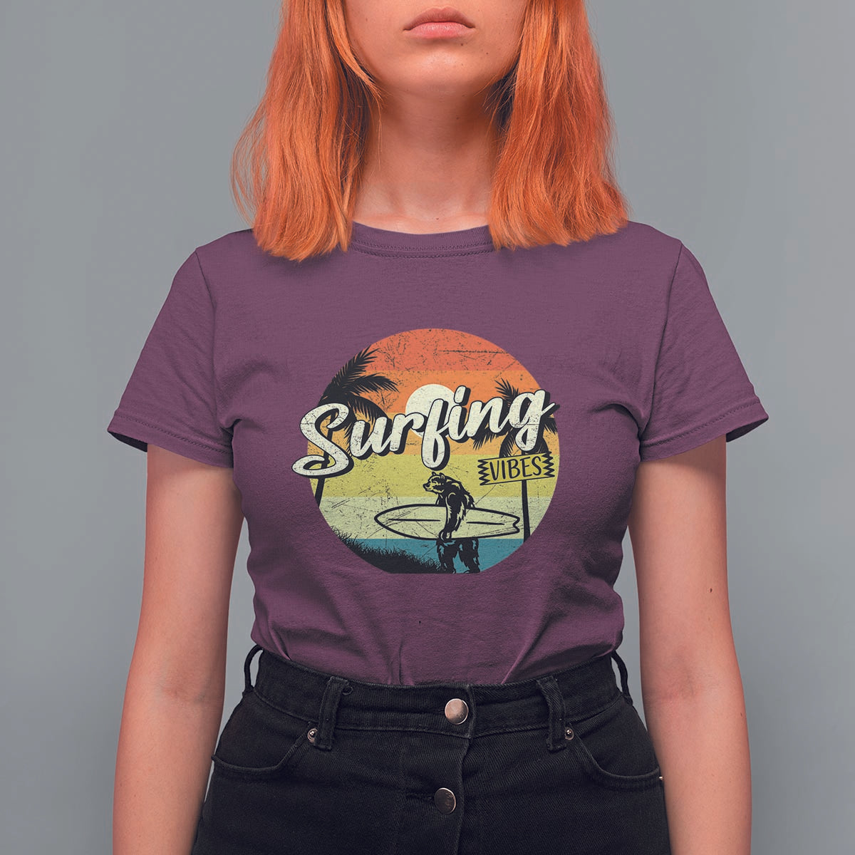 Surfing Lover T Shirt For Women Surfing Vibes Retro Vintage Summer Vacation - Wonder Print Shop