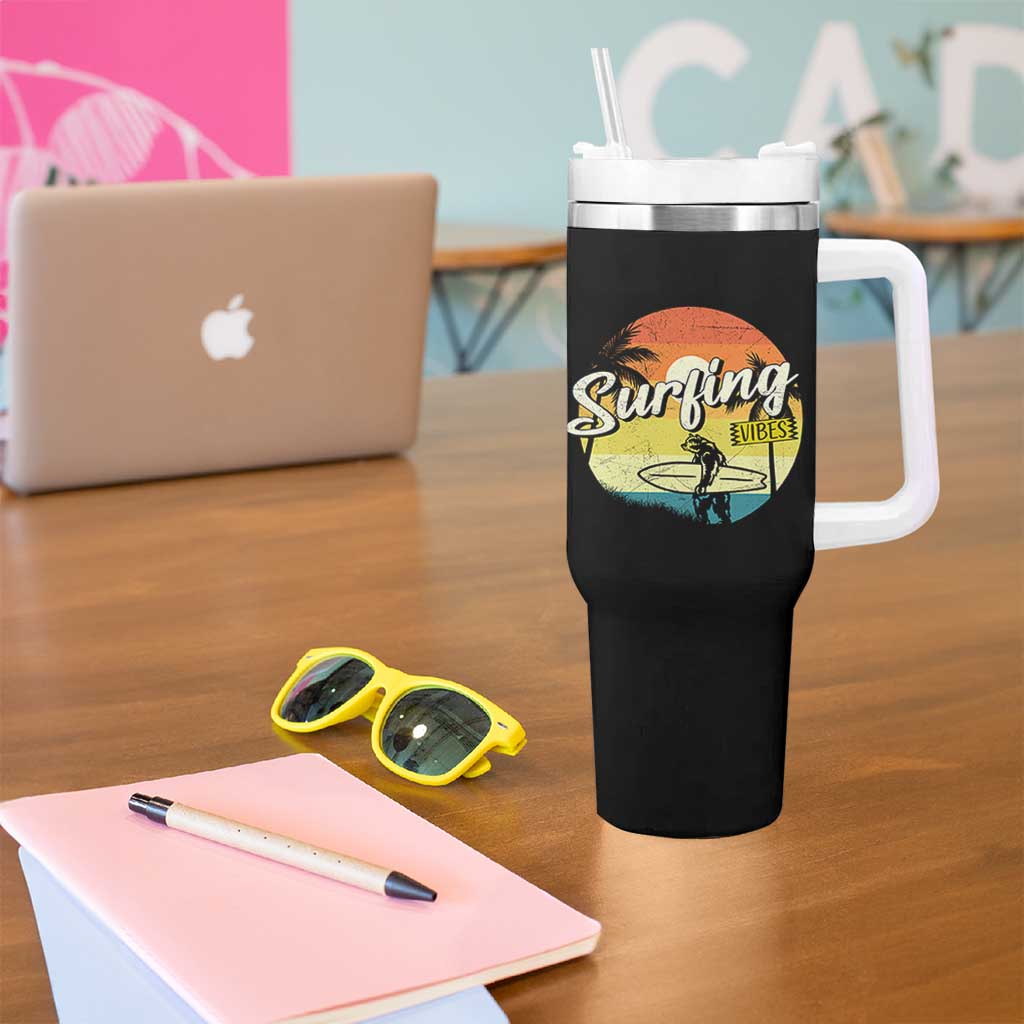 Surfing Lover Tumbler With Handle Surfing Vibes Retro Vintage Summer Vacation - Wonder Print Shop