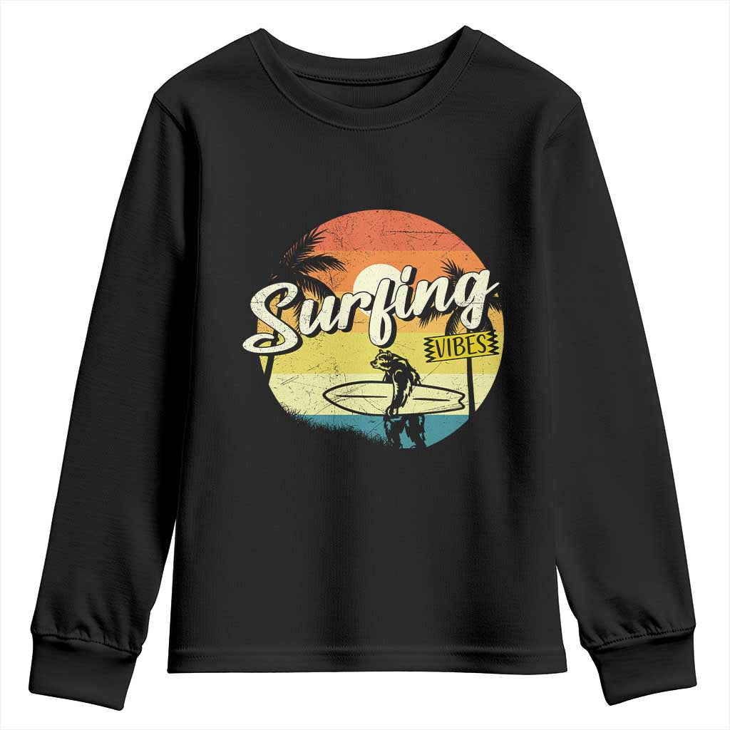 Surfing Lover Youth Sweatshirt Surfing Vibes Retro Vintage Summer Vacation - Wonder Print Shop