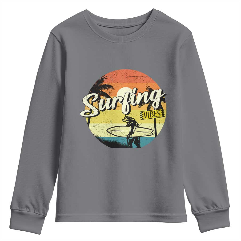 Surfing Lover Youth Sweatshirt Surfing Vibes Retro Vintage Summer Vacation - Wonder Print Shop