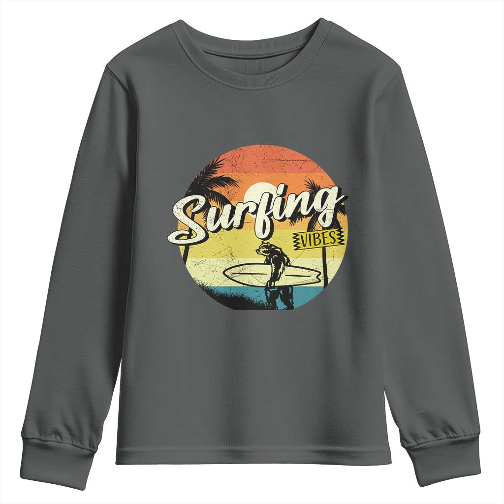 Surfing Lover Youth Sweatshirt Surfing Vibes Retro Vintage Summer Vacation - Wonder Print Shop