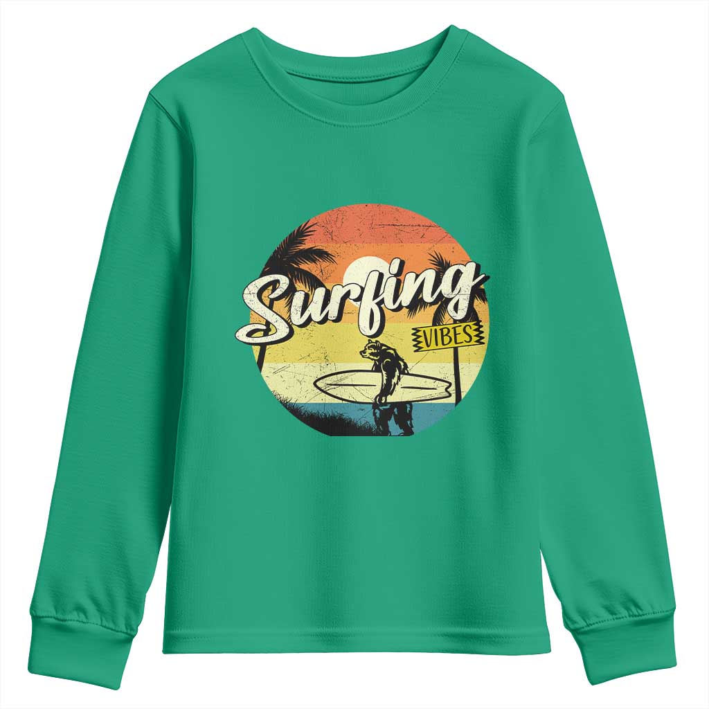 Surfing Lover Youth Sweatshirt Surfing Vibes Retro Vintage Summer Vacation - Wonder Print Shop