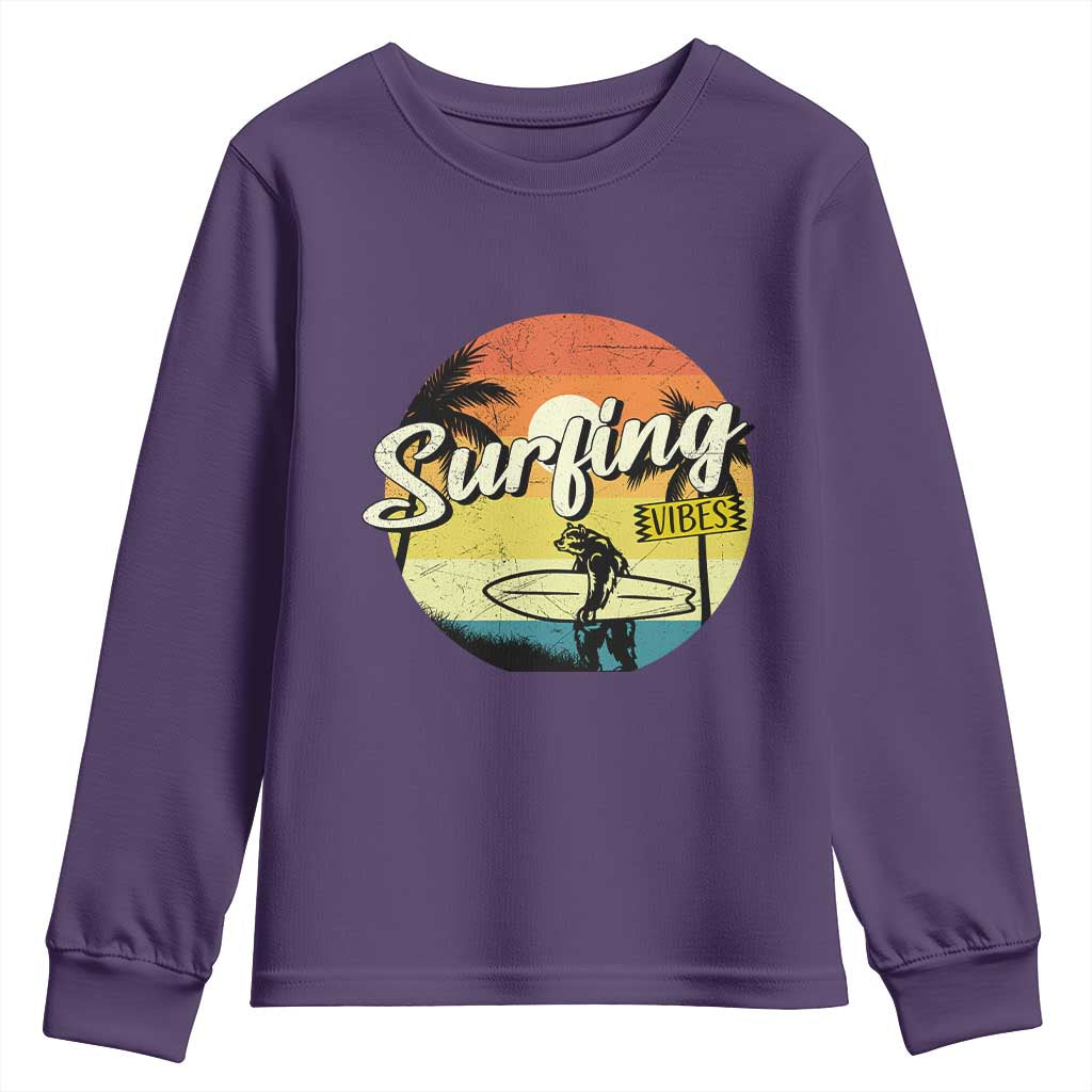 Surfing Lover Youth Sweatshirt Surfing Vibes Retro Vintage Summer Vacation - Wonder Print Shop