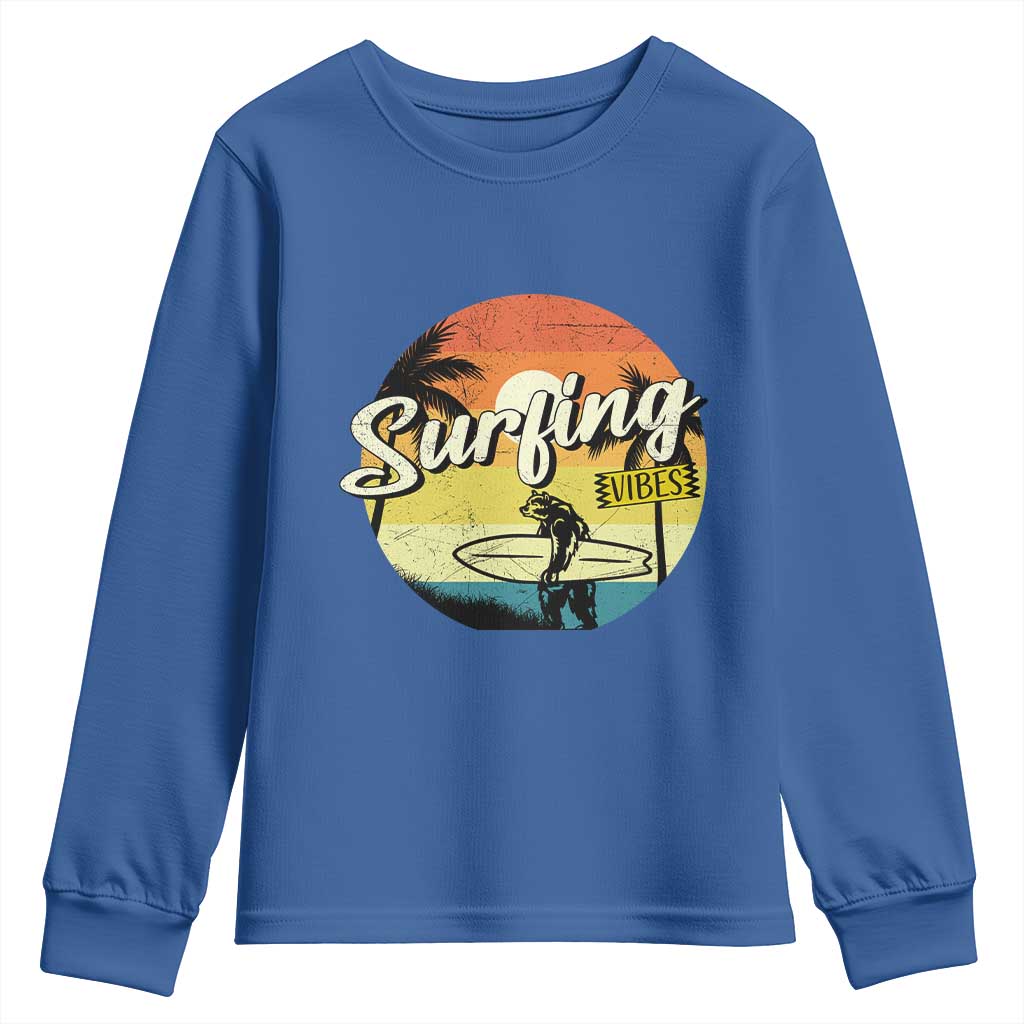 Surfing Lover Youth Sweatshirt Surfing Vibes Retro Vintage Summer Vacation - Wonder Print Shop