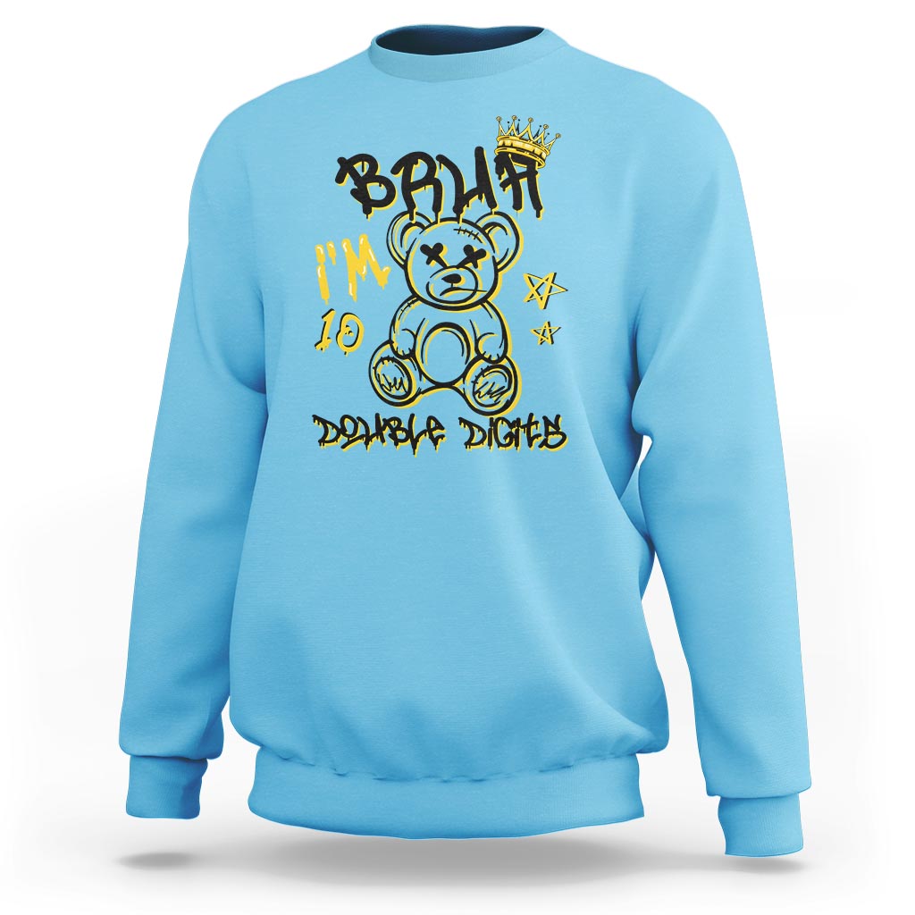 10th Birthday Sweatshirt Bruh I'm Double Digits 10 Years Old Kid - Wonder Print Shop