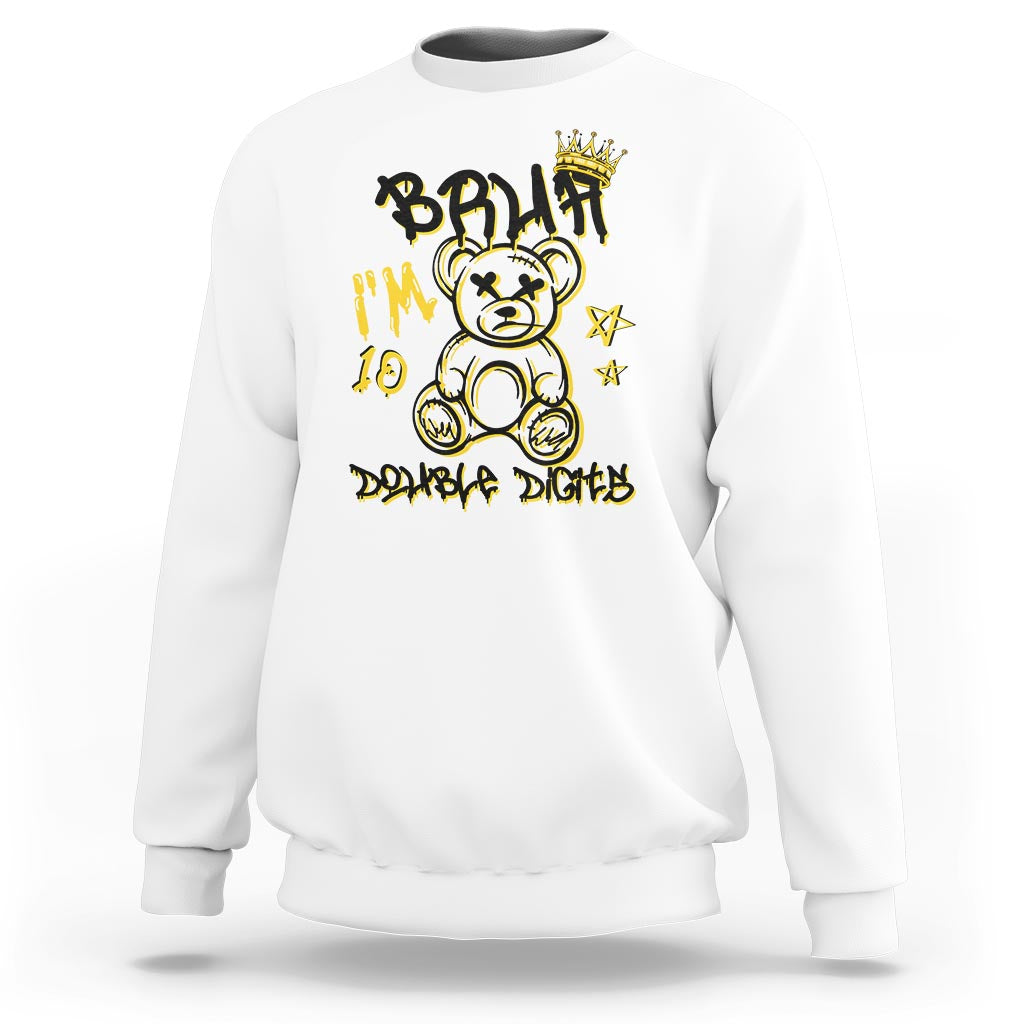 10th Birthday Sweatshirt Bruh I'm Double Digits 10 Years Old Kid - Wonder Print Shop
