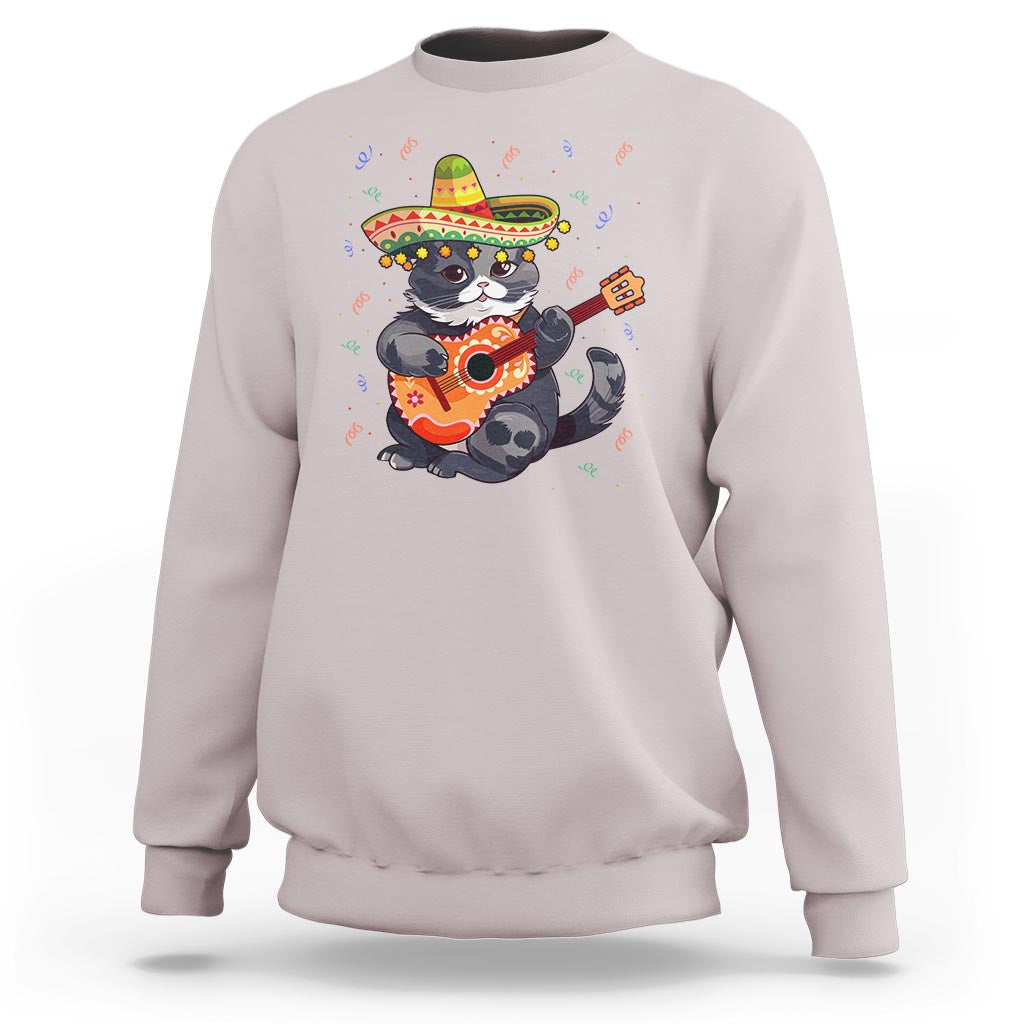 Cinco De Mayo Cat Sweatshirt Playing Huichoi Cute Sombrero Hat - Wonder Print Shop