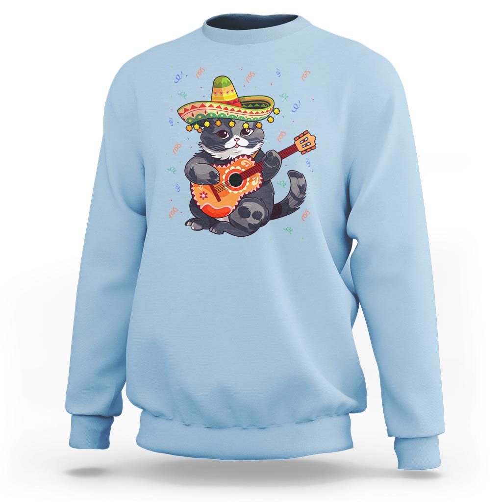 Cinco De Mayo Cat Sweatshirt Playing Huichoi Cute Sombrero Hat - Wonder Print Shop