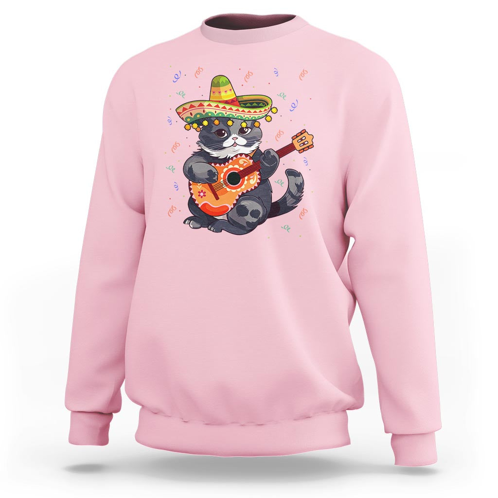 Cinco De Mayo Cat Sweatshirt Playing Huichoi Cute Sombrero Hat - Wonder Print Shop