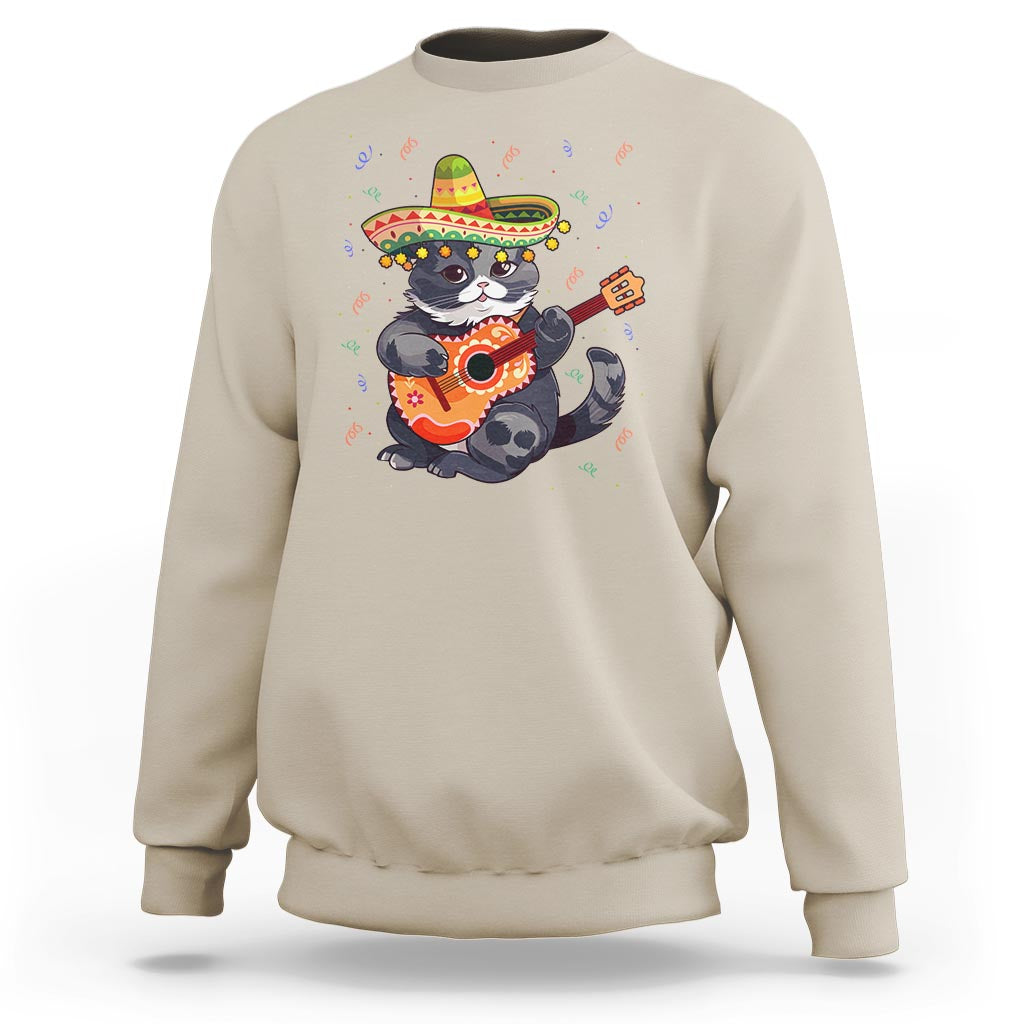 Cinco De Mayo Cat Sweatshirt Playing Huichoi Cute Sombrero Hat - Wonder Print Shop
