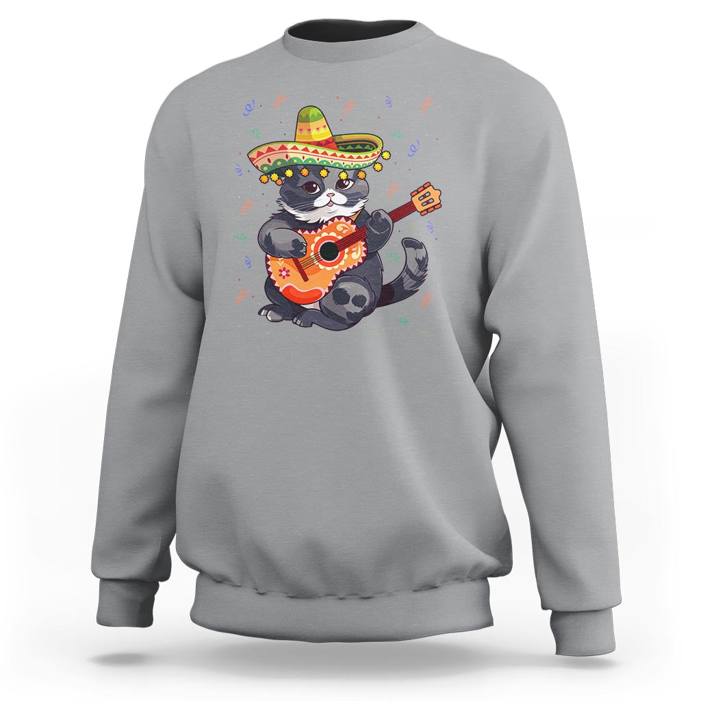 Cinco De Mayo Cat Sweatshirt Playing Huichoi Cute Sombrero Hat - Wonder Print Shop