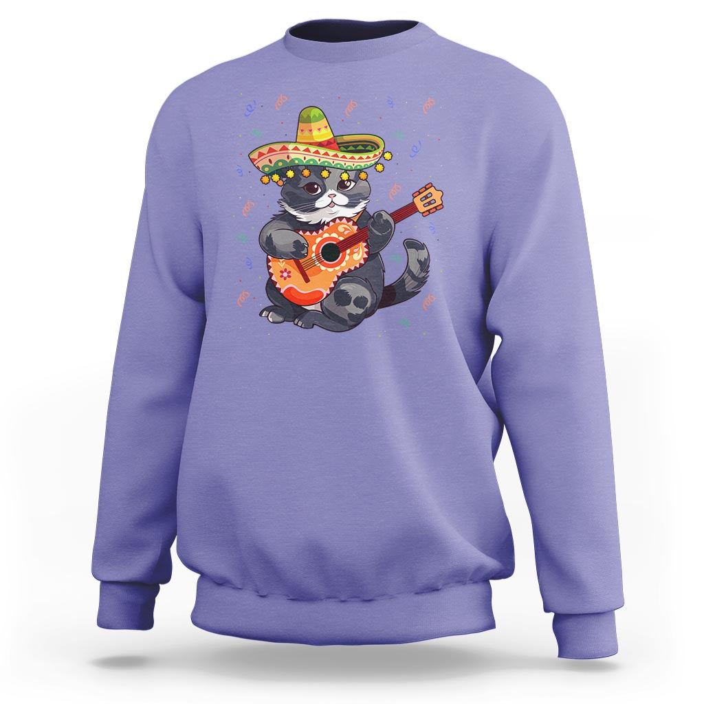 Cinco De Mayo Cat Sweatshirt Playing Huichoi Cute Sombrero Hat - Wonder Print Shop