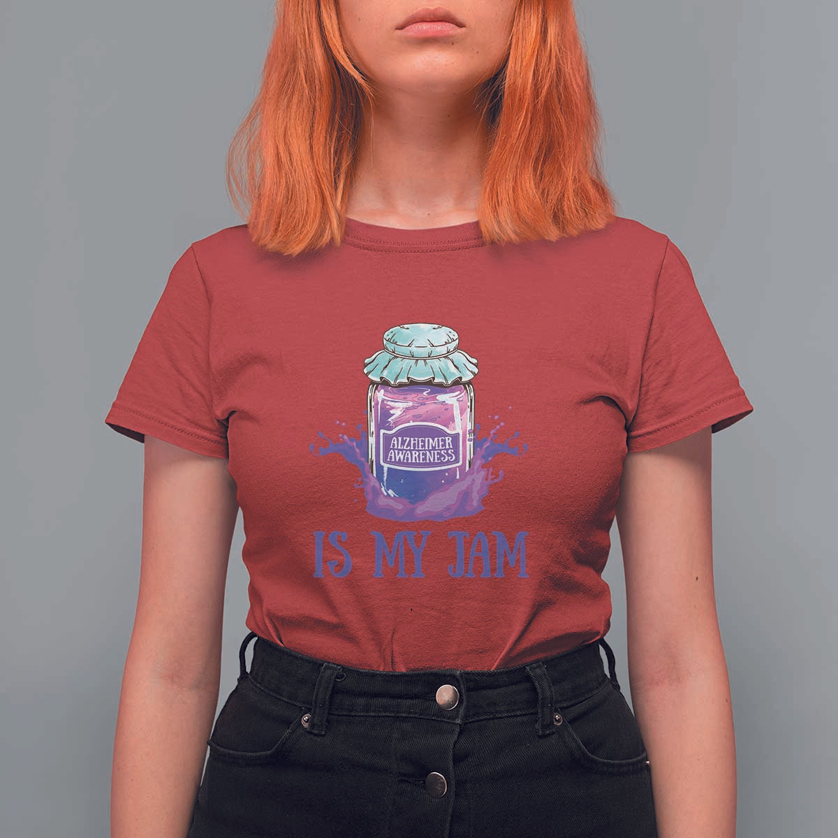 Alzheimer Is My Jam T Shirt For Women Awareness Support Funny Saying Quotes Grape Jar - Wonder Print Shop