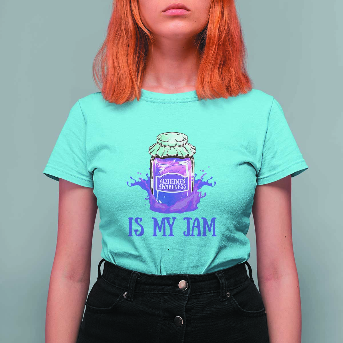 Alzheimer Is My Jam T Shirt For Women Awareness Support Funny Saying Quotes Grape Jar - Wonder Print Shop