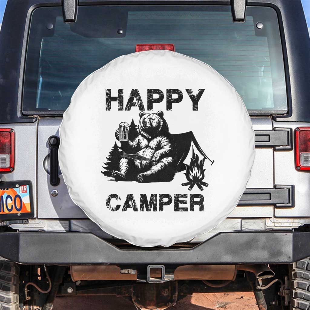 Camping Lover Spare Tire Cover Happy Camper Funny Bear Campfire Beer