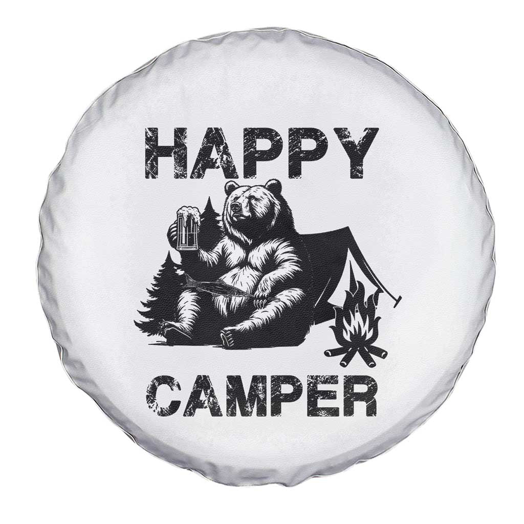 Camping Lover Spare Tire Cover Happy Camper Funny Bear Campfire Beer