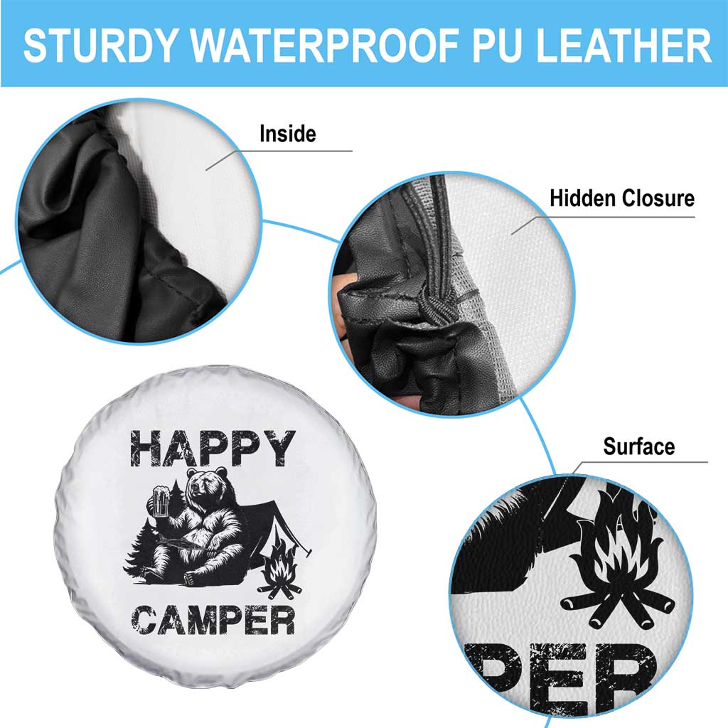Camping Lover Spare Tire Cover Happy Camper Funny Bear Campfire Beer