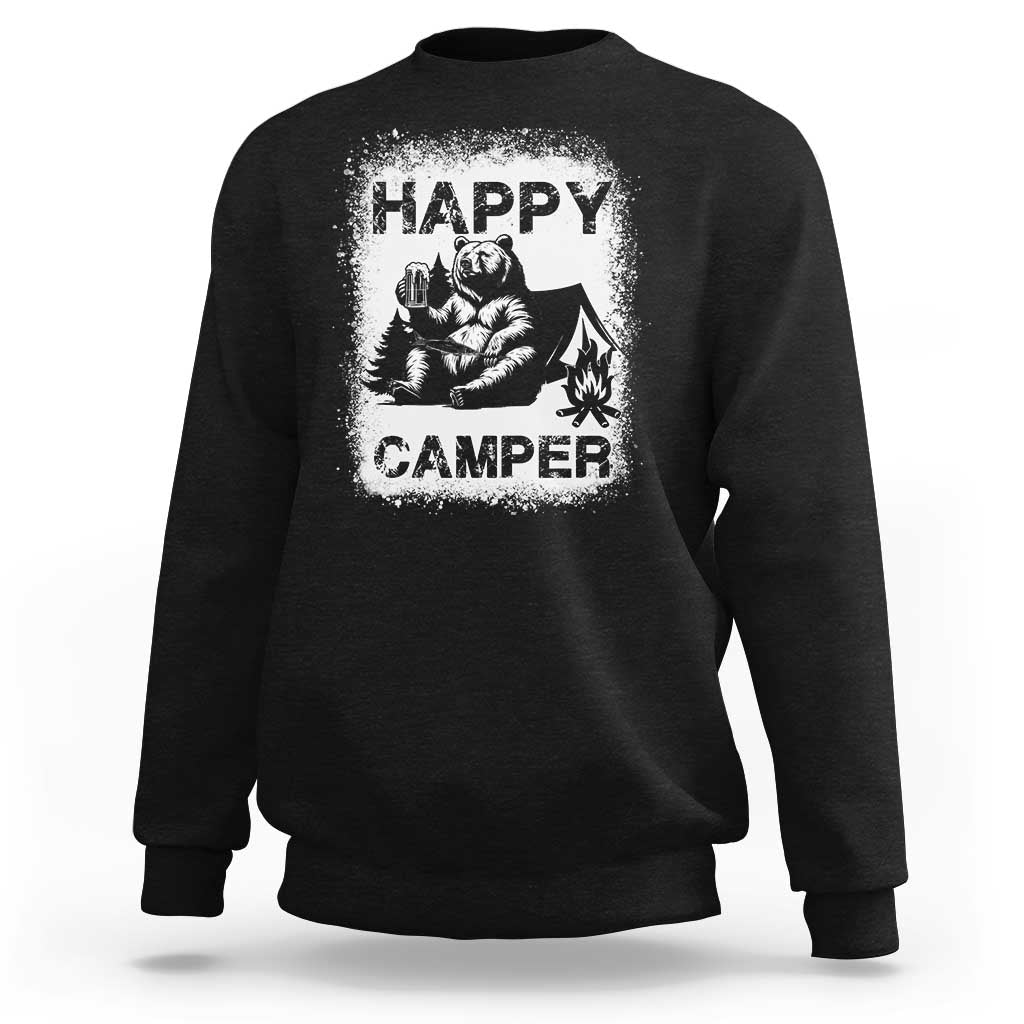 Camping Lover Sweatshirt Happy Camper Funny Bear Campfire Beer - Wonder Print Shop