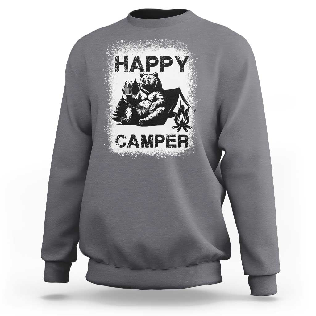 Camping Lover Sweatshirt Happy Camper Funny Bear Campfire Beer - Wonder Print Shop