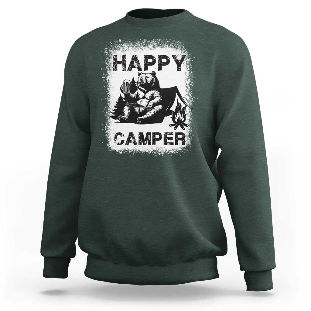 Camping Lover Sweatshirt Happy Camper Funny Bear Campfire Beer - Wonder Print Shop