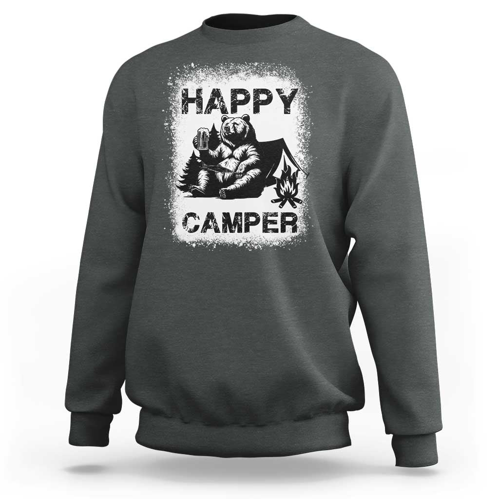Camping Lover Sweatshirt Happy Camper Funny Bear Campfire Beer - Wonder Print Shop