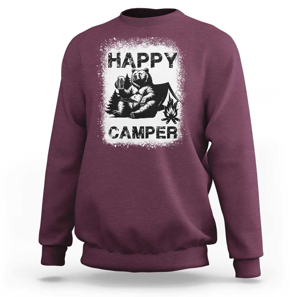 Camping Lover Sweatshirt Happy Camper Funny Bear Campfire Beer - Wonder Print Shop