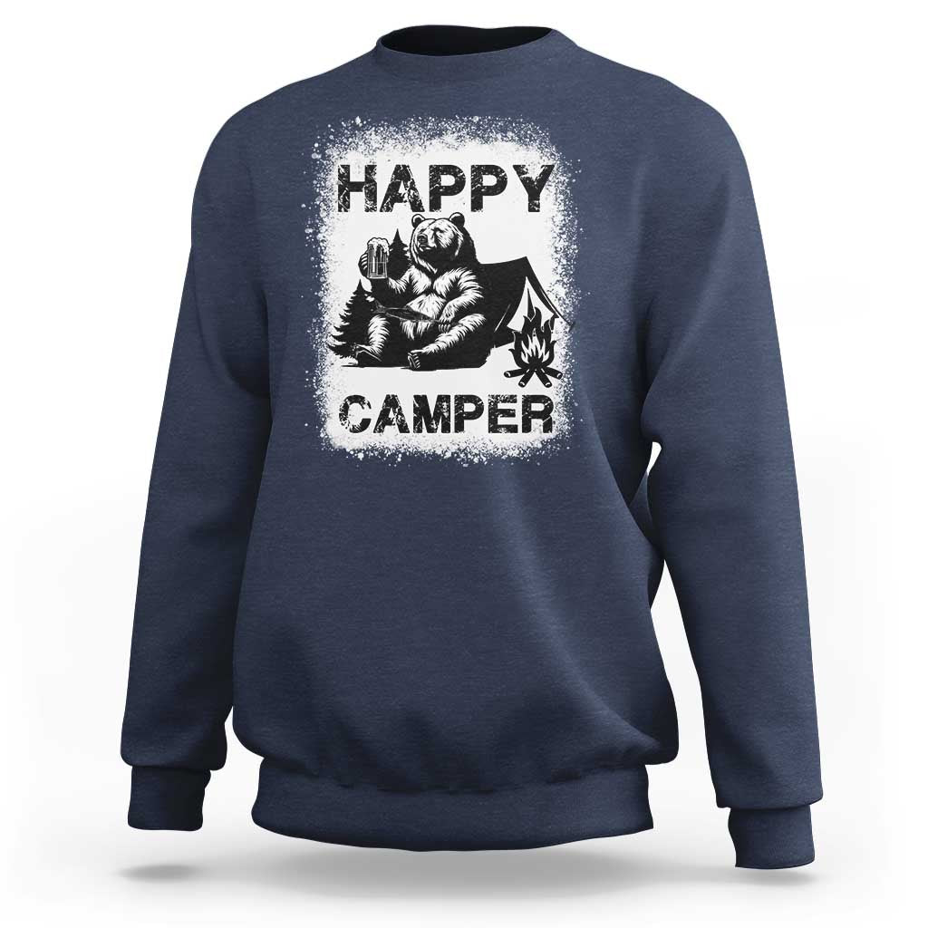 Camping Lover Sweatshirt Happy Camper Funny Bear Campfire Beer - Wonder Print Shop