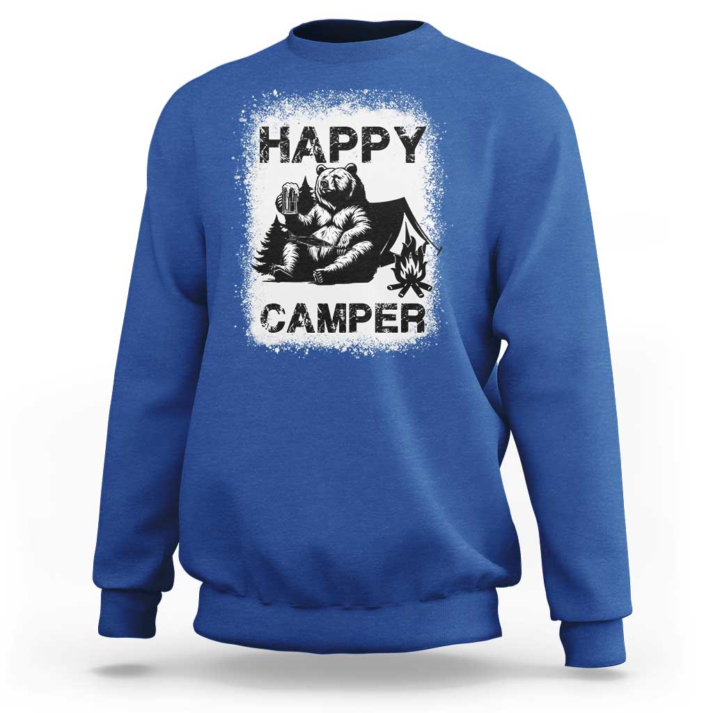 Camping Lover Sweatshirt Happy Camper Funny Bear Campfire Beer - Wonder Print Shop
