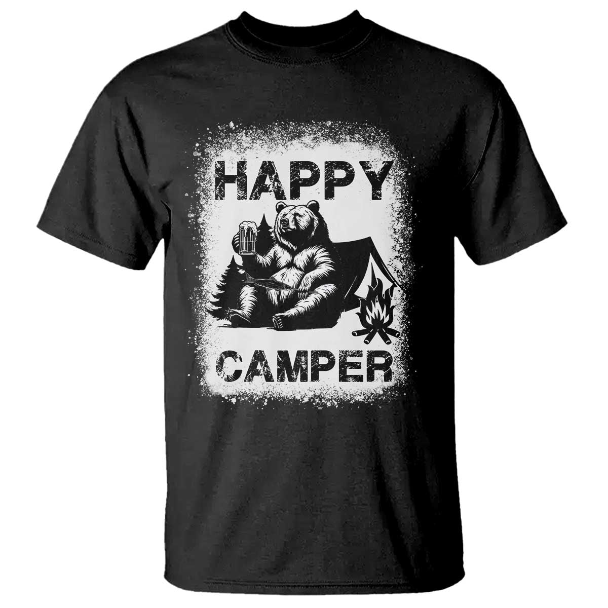 Camping Lover T Shirt Happy Camper Funny Bear Campfire Beer - Wonder Print Shop