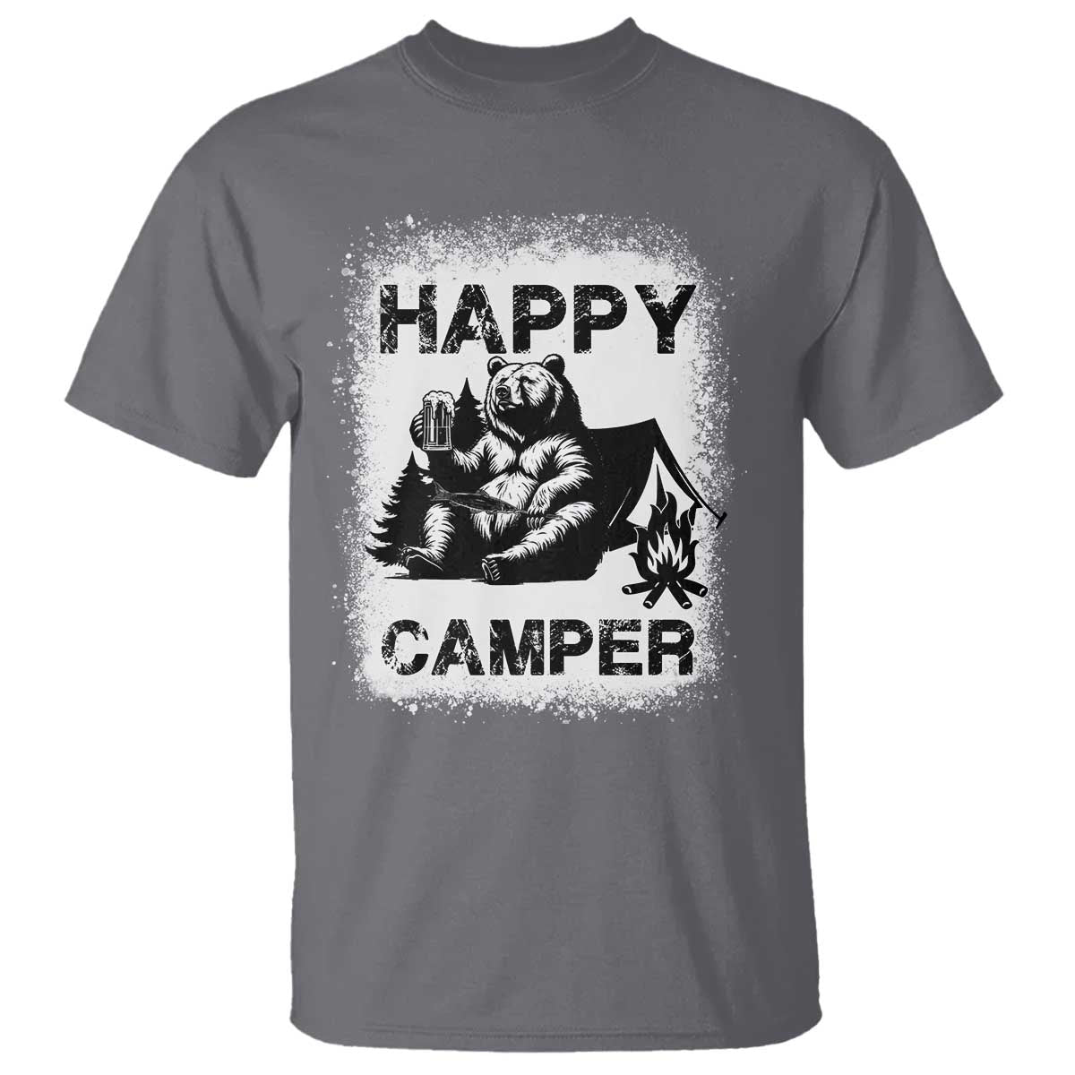 Camping Lover T Shirt Happy Camper Funny Bear Campfire Beer - Wonder Print Shop