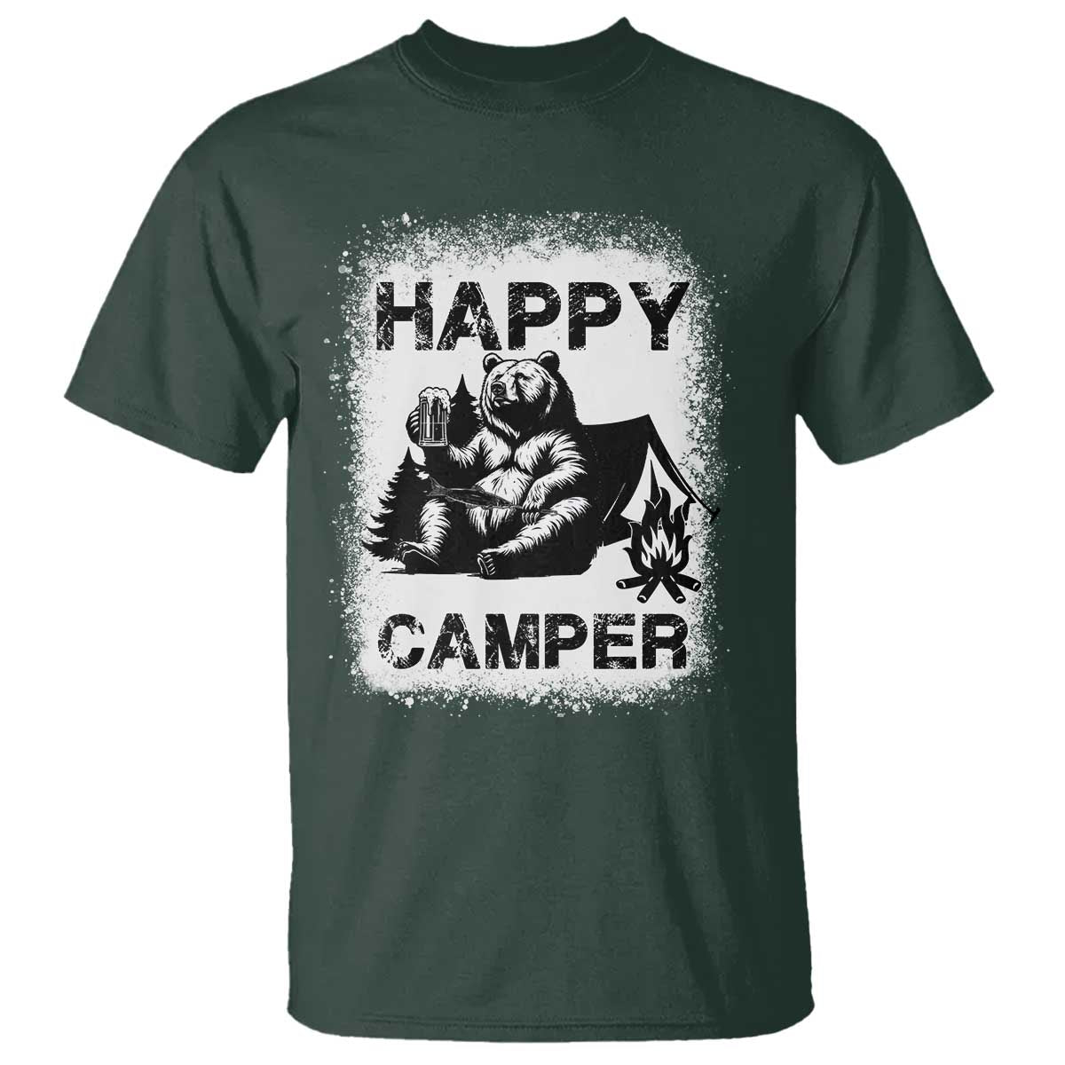 Camping Lover T Shirt Happy Camper Funny Bear Campfire Beer - Wonder Print Shop