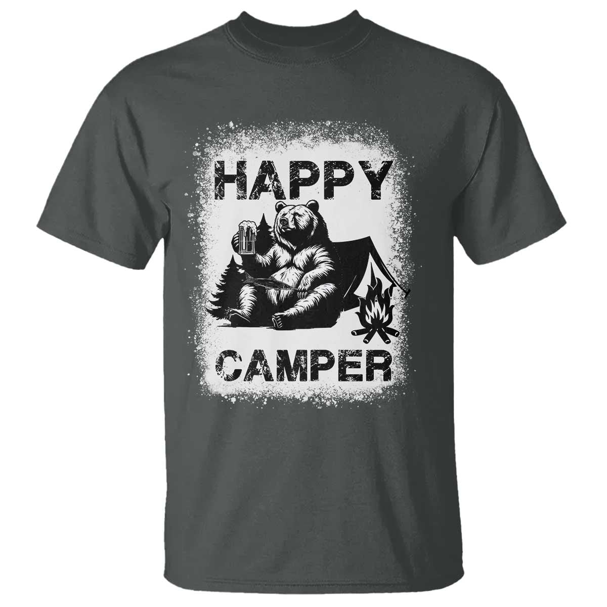 Camping Lover T Shirt Happy Camper Funny Bear Campfire Beer - Wonder Print Shop