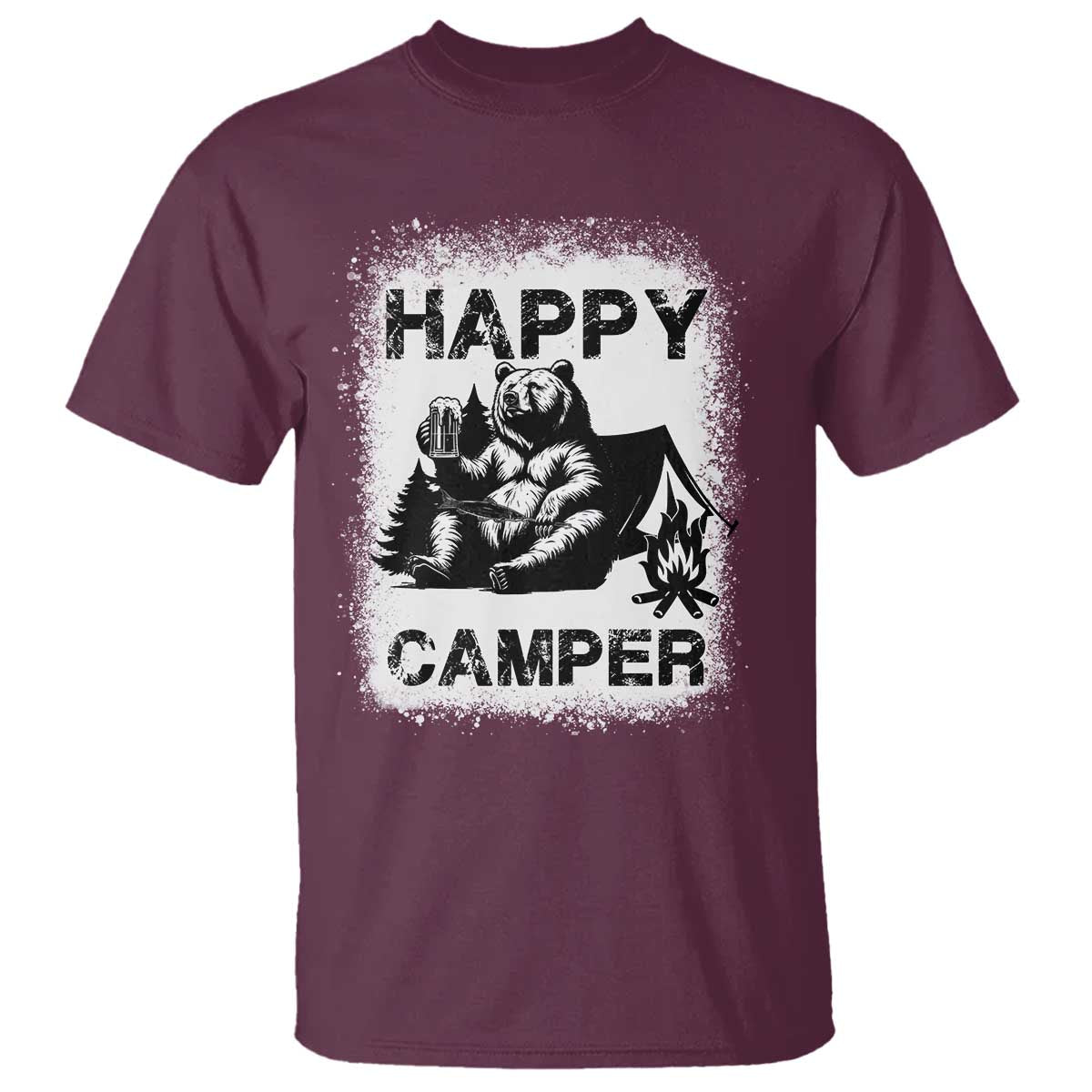 Camping Lover T Shirt Happy Camper Funny Bear Campfire Beer - Wonder Print Shop