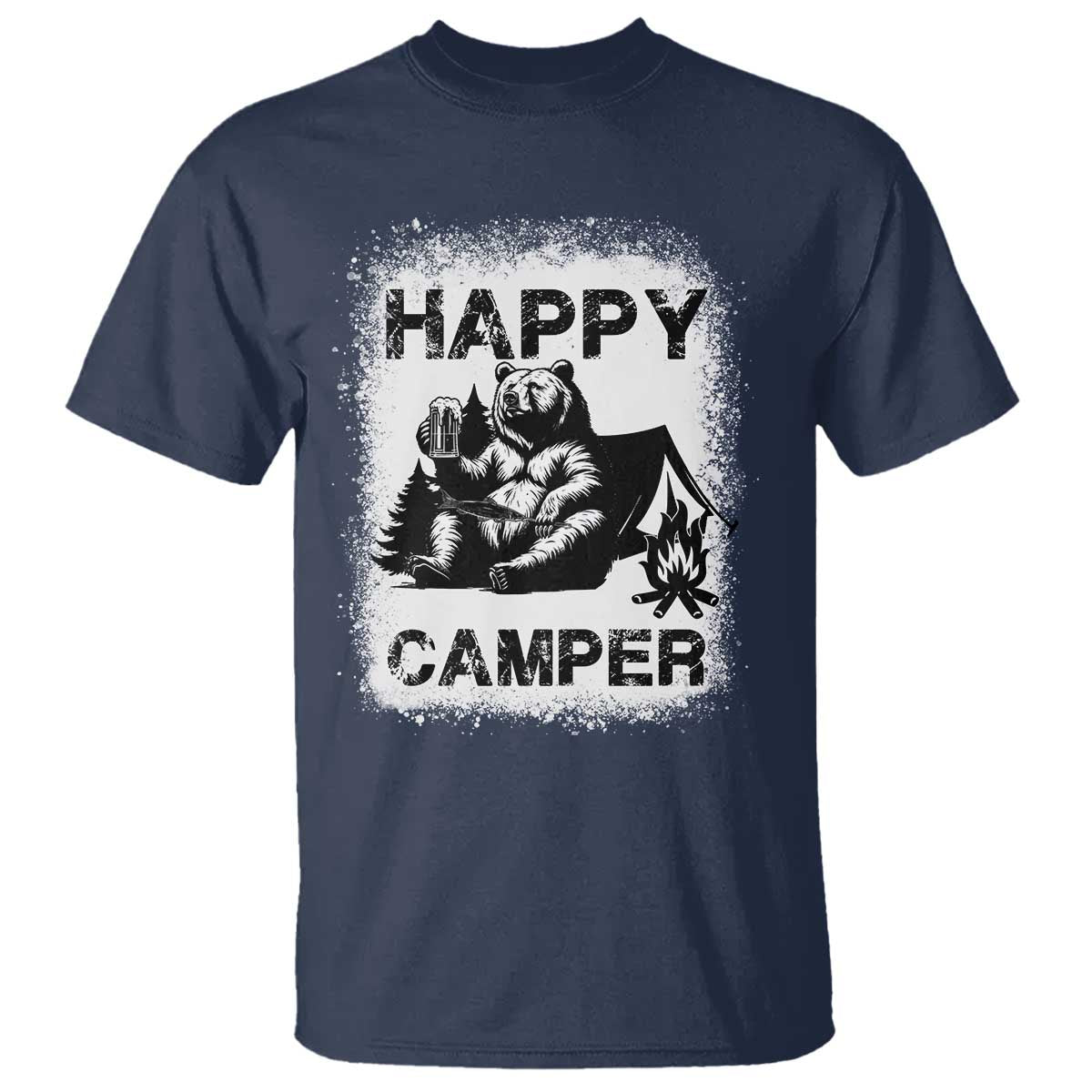Camping Lover T Shirt Happy Camper Funny Bear Campfire Beer - Wonder Print Shop