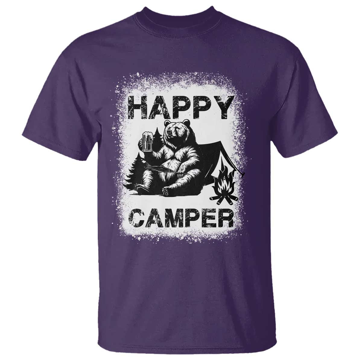 Camping Lover T Shirt Happy Camper Funny Bear Campfire Beer - Wonder Print Shop
