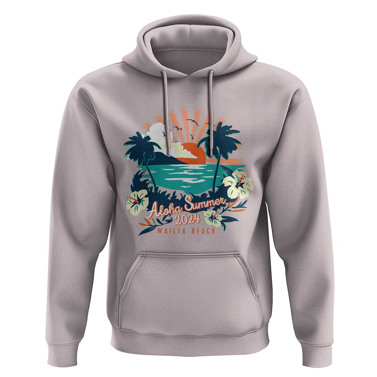 Summer Beach Hoodie Vintage Aloha Summer 2024 Wailea Hibiscus Flower - Wonder Print Shop