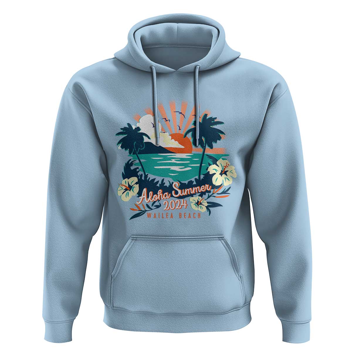 Summer Beach Hoodie Vintage Aloha Summer 2024 Wailea Hibiscus Flower - Wonder Print Shop