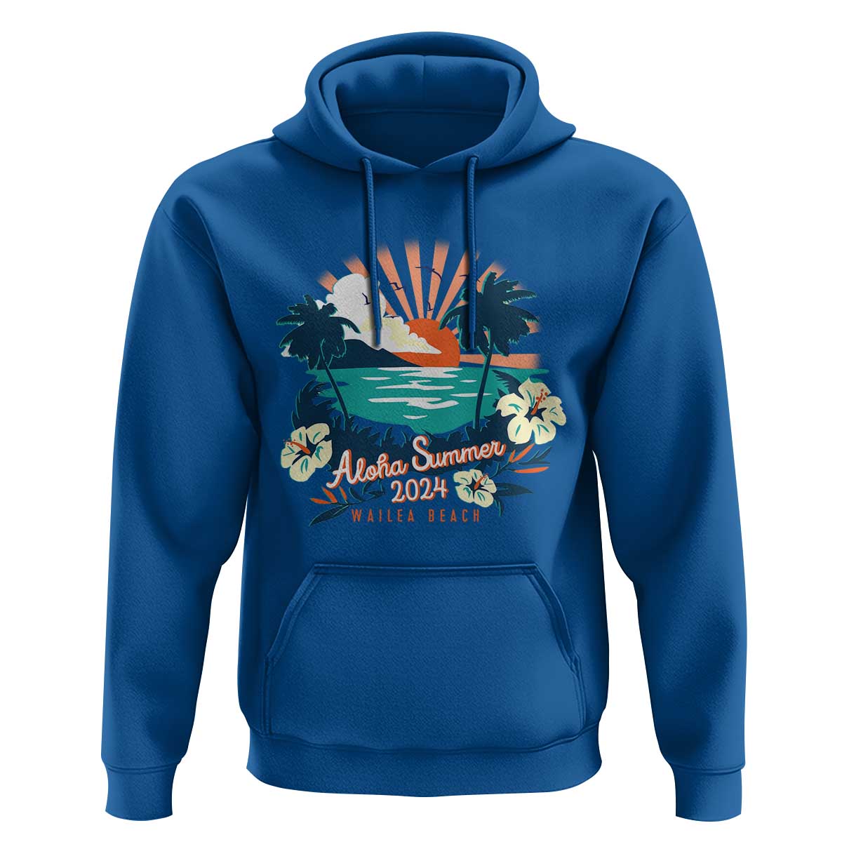 Summer Beach Hoodie Vintage Aloha Summer 2024 Wailea Hibiscus Flower - Wonder Print Shop