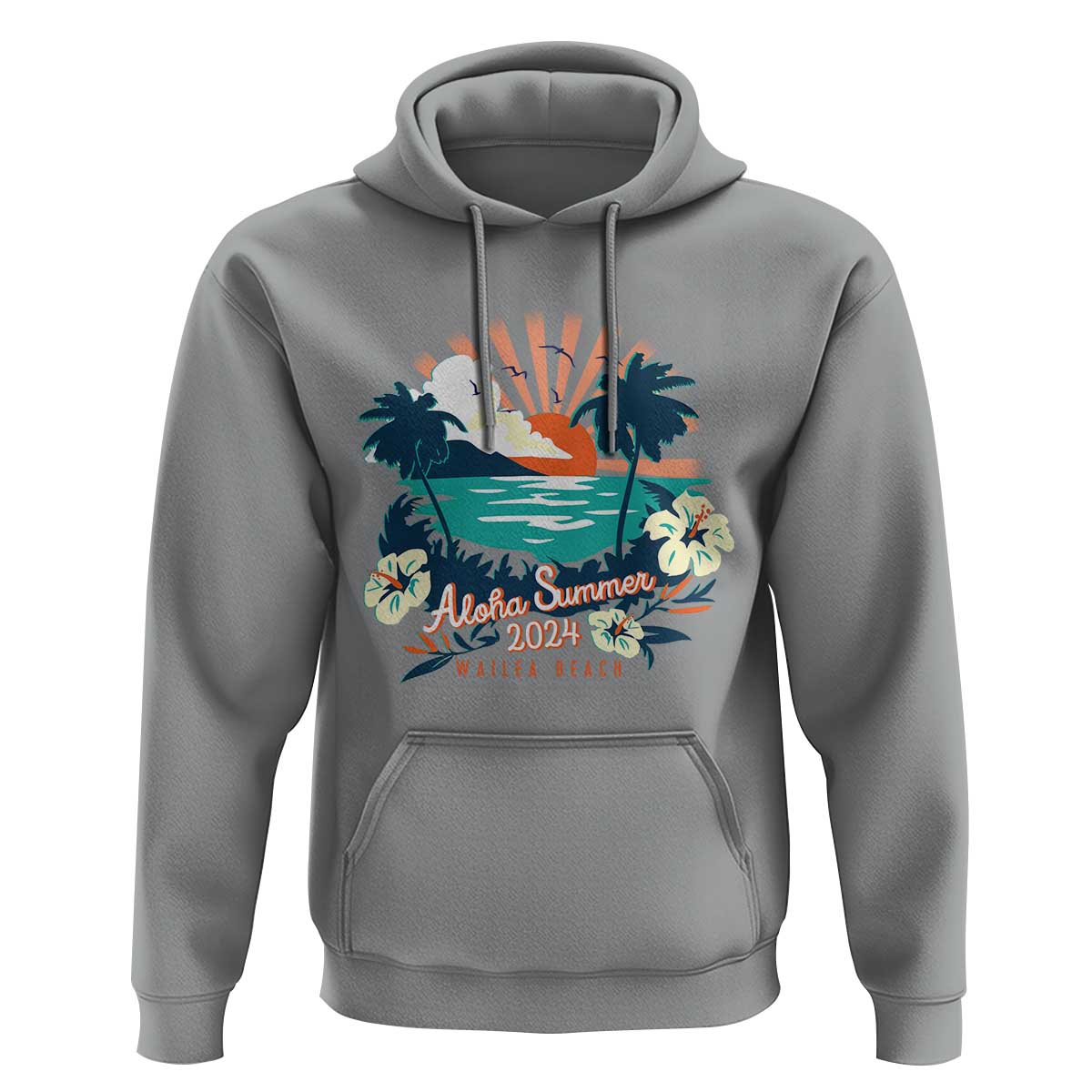 Summer Beach Hoodie Vintage Aloha Summer 2024 Wailea Hibiscus Flower - Wonder Print Shop