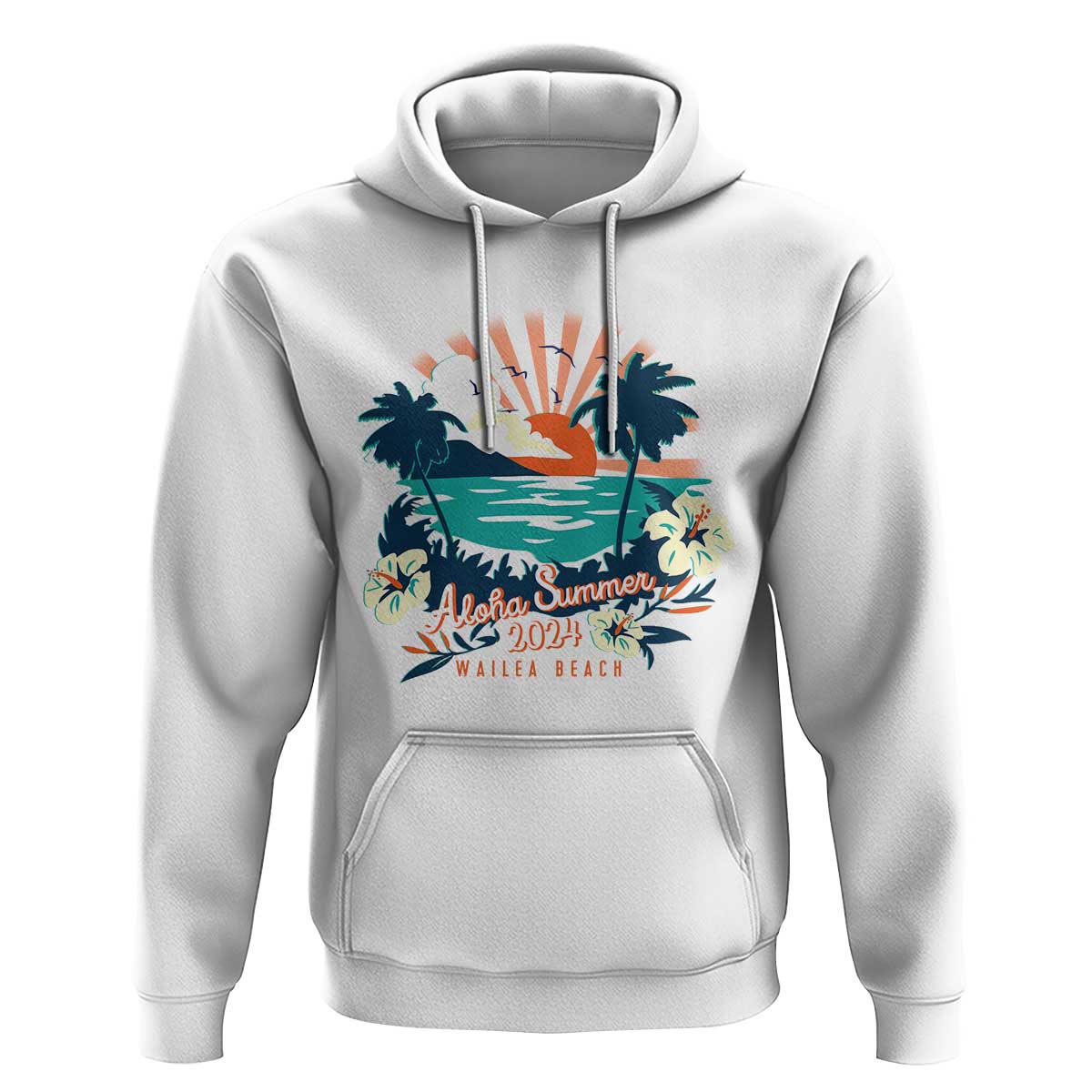 Summer Beach Hoodie Vintage Aloha Summer 2024 Wailea Hibiscus Flower - Wonder Print Shop