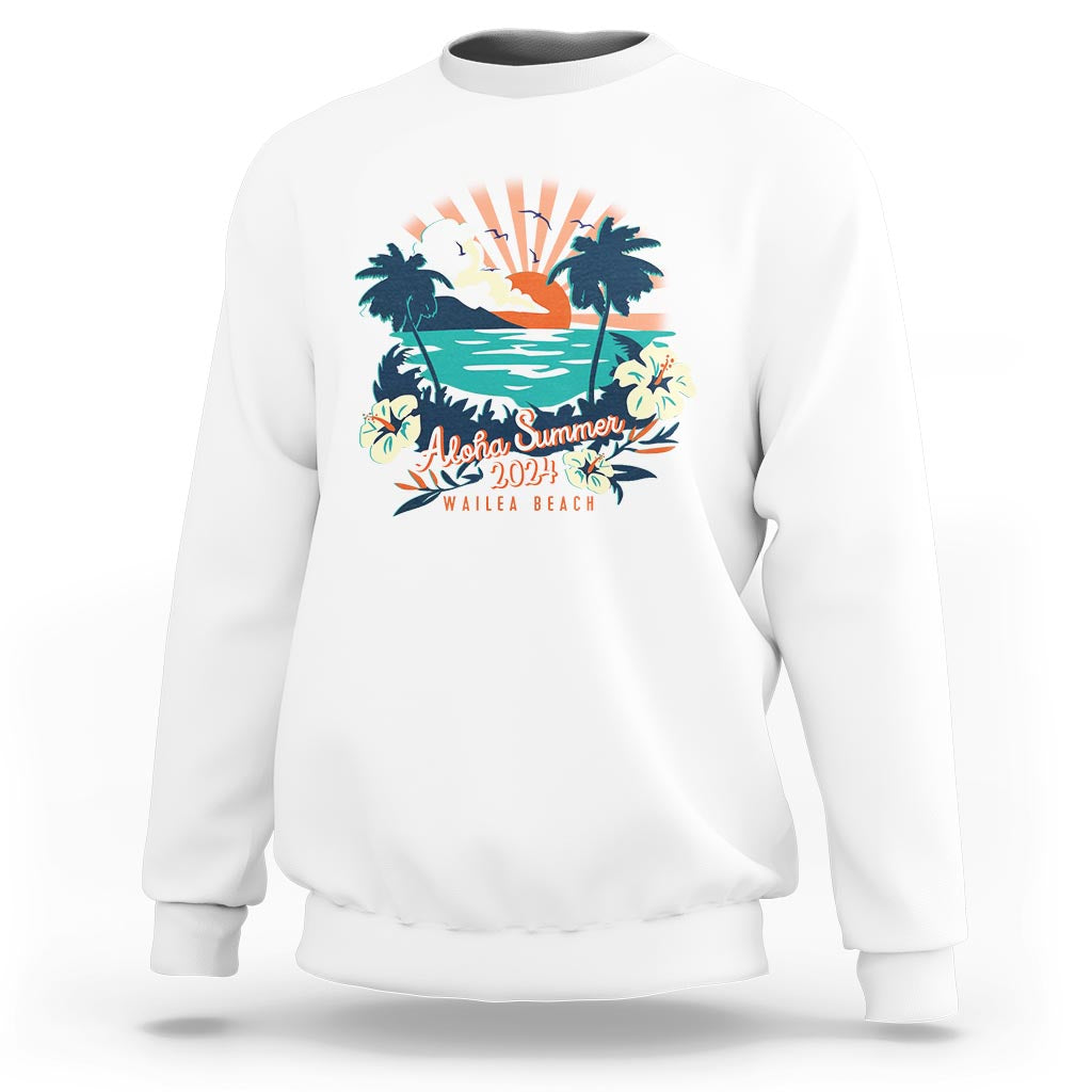 Summer Beach Sweatshirt Vintage Aloha Summer 2024 Wailea Hibiscus Flower - Wonder Print Shop
