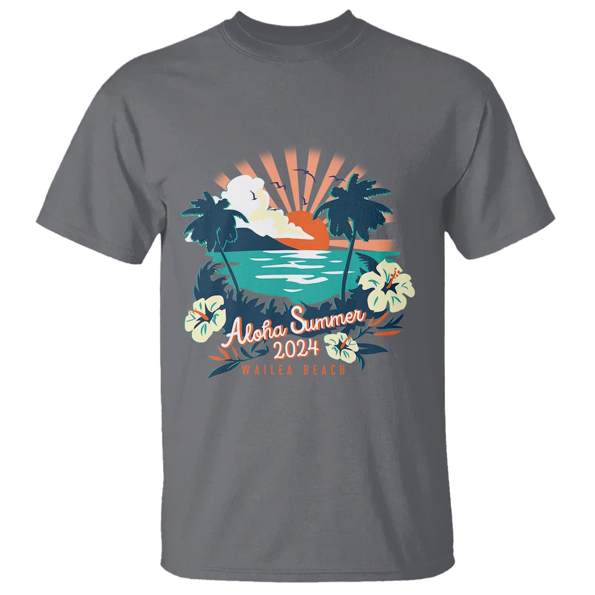 Summer Beach T Shirt Vintage Aloha Summer 2024 Wailea Hibiscus Flower - Wonder Print Shop