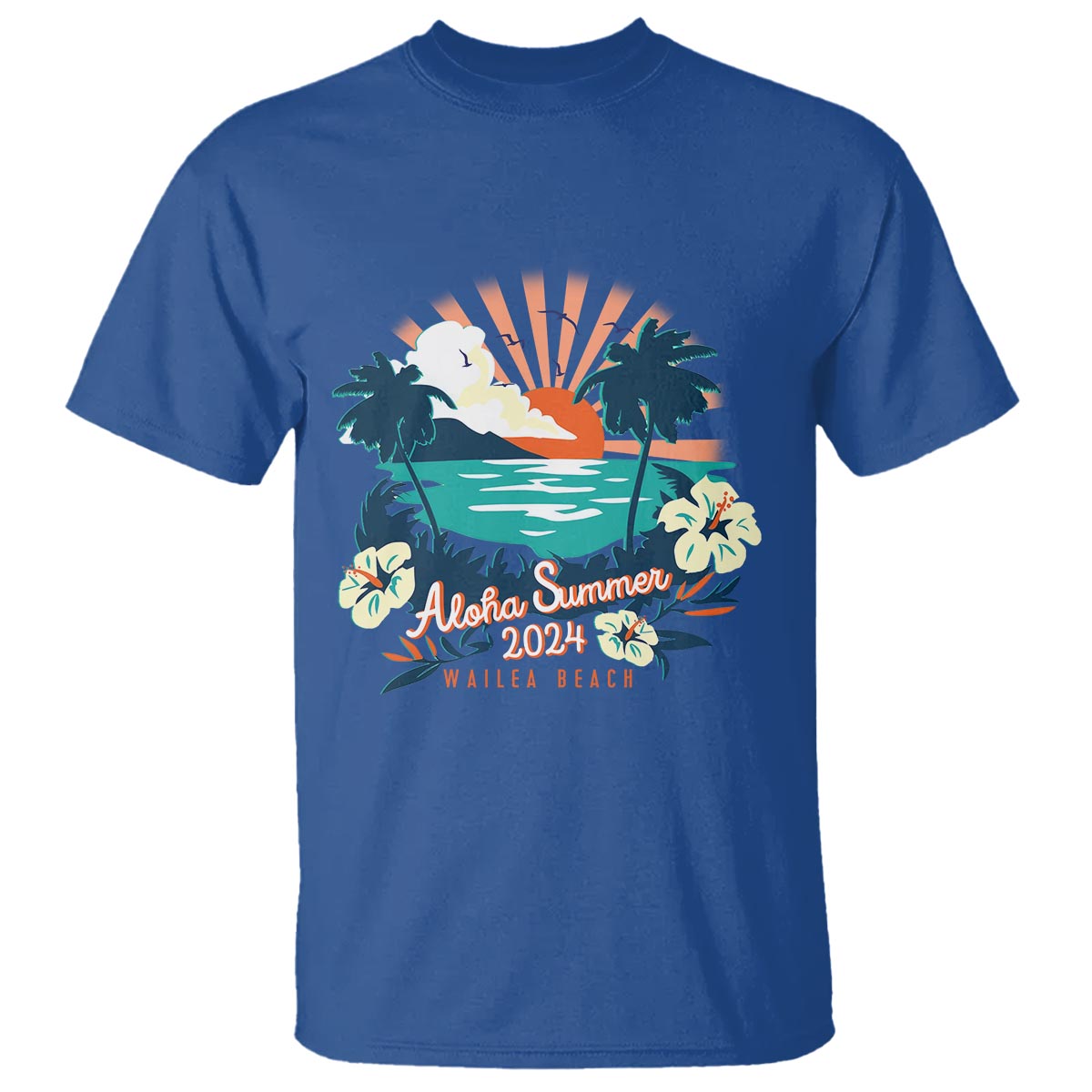 Summer Beach T Shirt Vintage Aloha Summer 2024 Wailea Hibiscus Flower - Wonder Print Shop