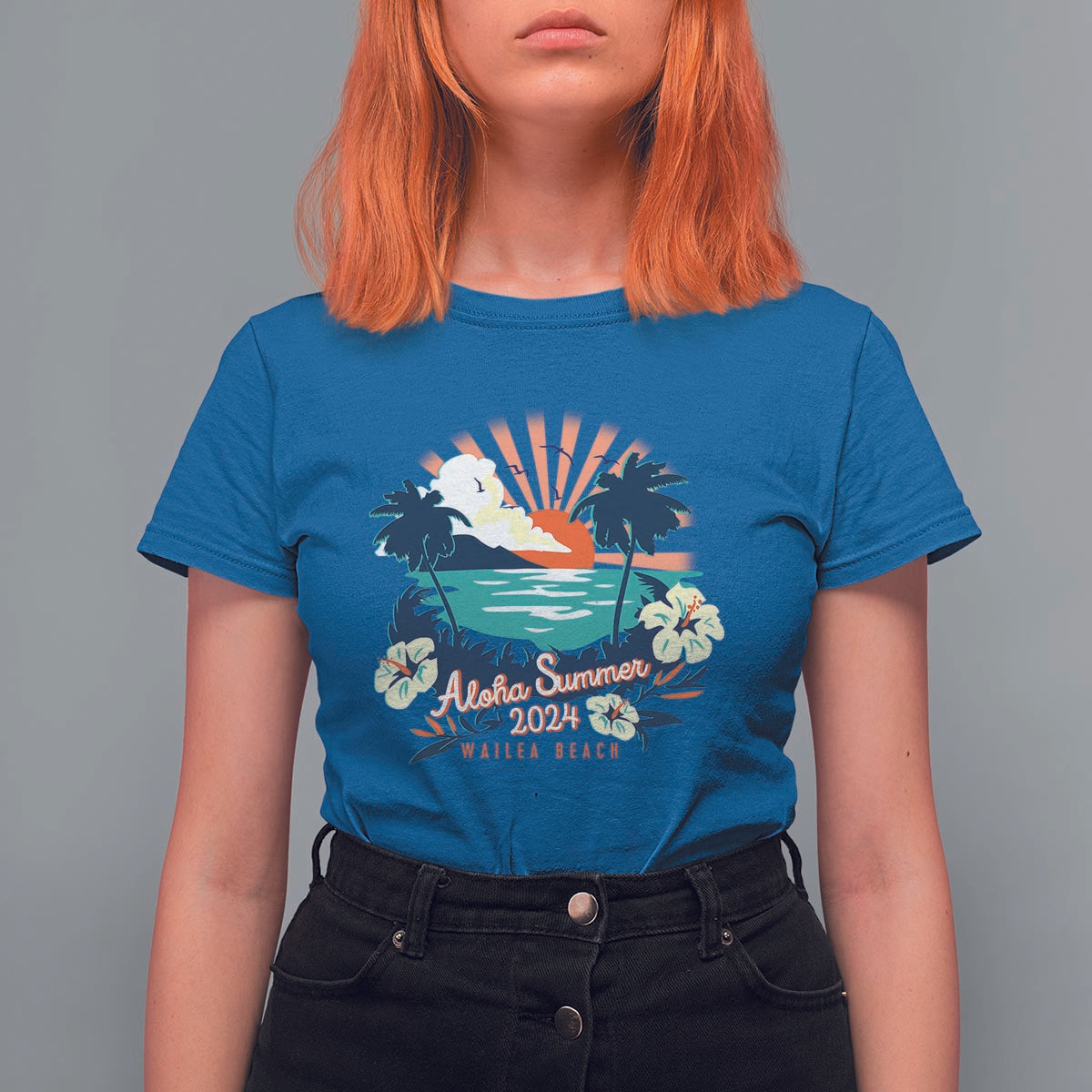 Summer Beach T Shirt For Women Vintage Aloha Summer 2024 Wailea Hibiscus Flower - Wonder Print Shop