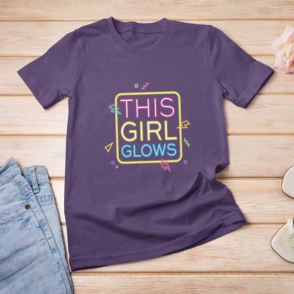 This Girl Glows T Shirt For Women Neon Women Party Night - Wonder Print Shop