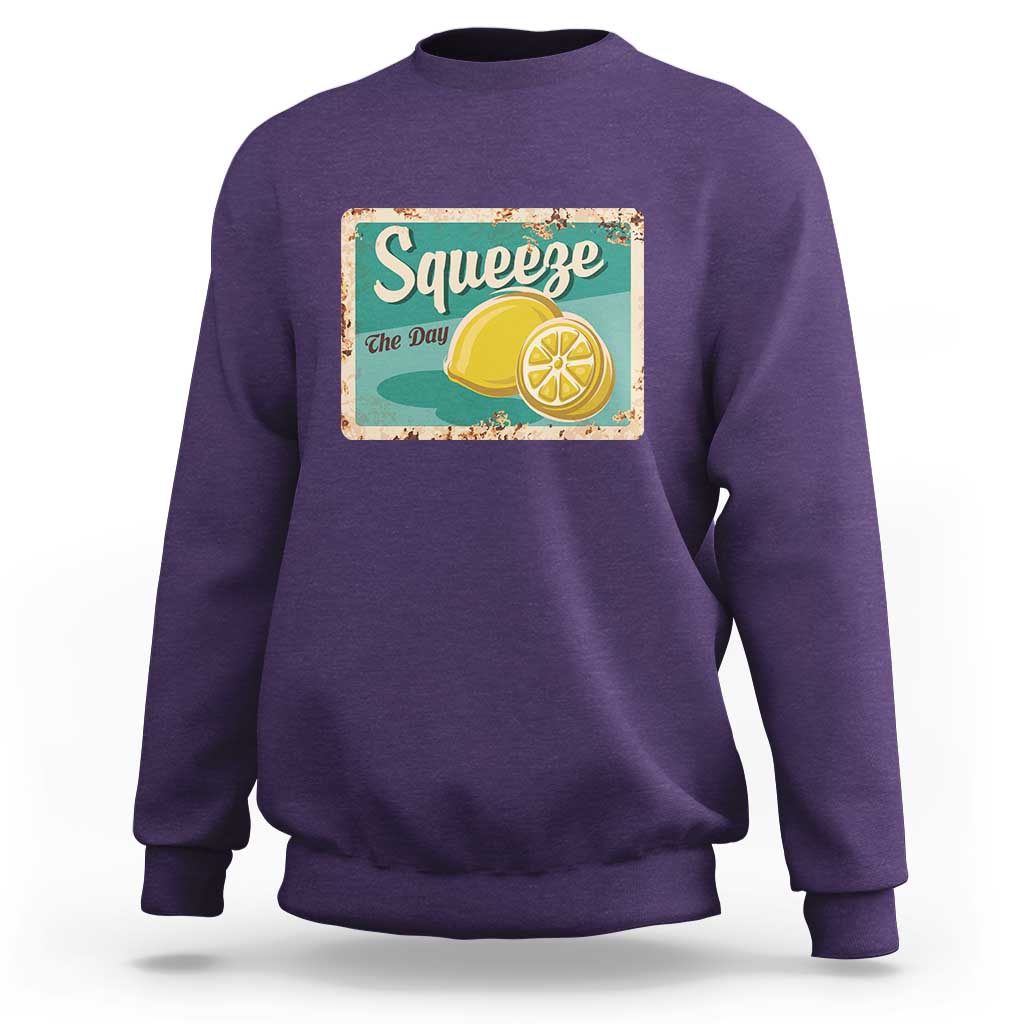 Funny Quote Sweatshirt Squeeze The Day Vintage Lemon - Wonder Print Shop