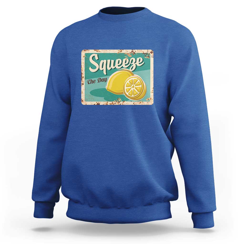 Funny Quote Sweatshirt Squeeze The Day Vintage Lemon - Wonder Print Shop
