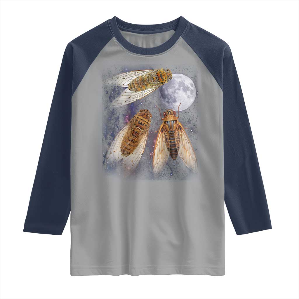 Funny 3 Cicadas Concert Fest Moon Cicada Reunion Raglan Shirt