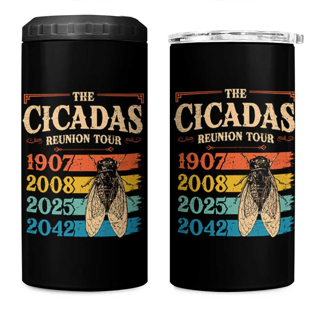 Funny Cicada Brood XIV 2025 4 in 1 Can Cooler Tumbler Periodical Cicada Tour 1907 2008 2042