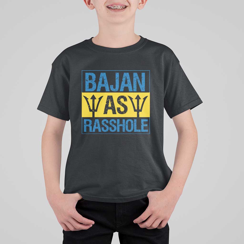 Funny Bajan As Rasshole T Shirt For Kid Barbados Flag With Barbados Tridents